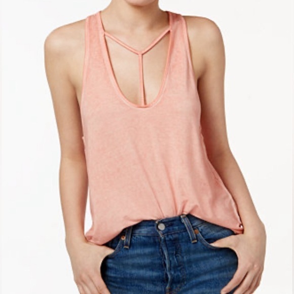 free people Amelia Y strap tank top in peach - Picture 2 of 8